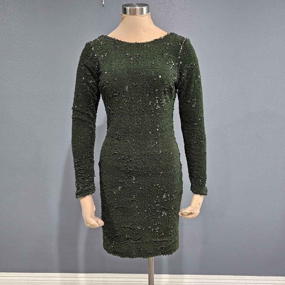 DRESS THE POPULATION Velvet Sequin Bodycon Mini Dress L
